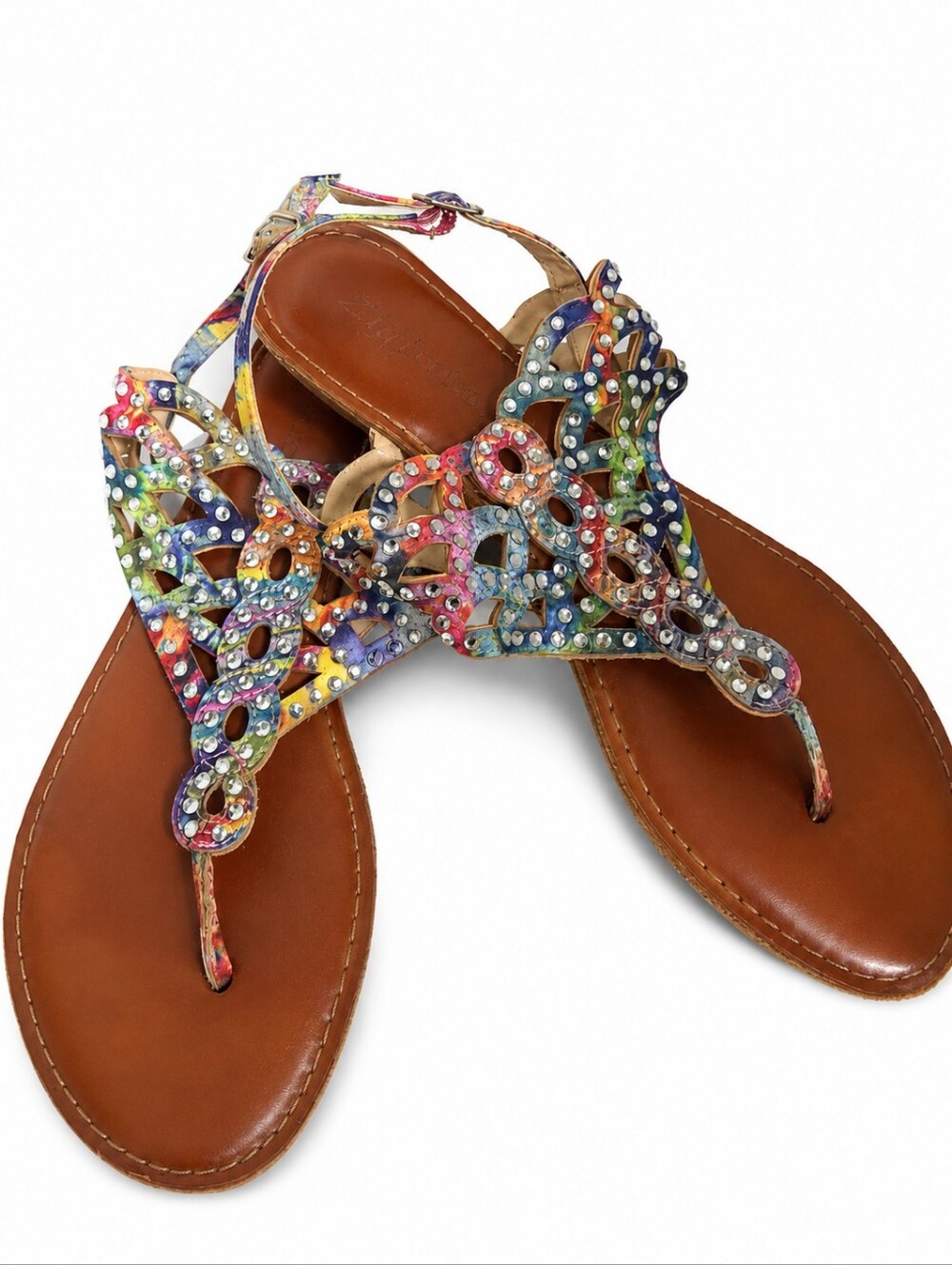 Zigisoho Multicolor Rhinestone Thong Sandals Women's Size 8.5 Slingback Boho